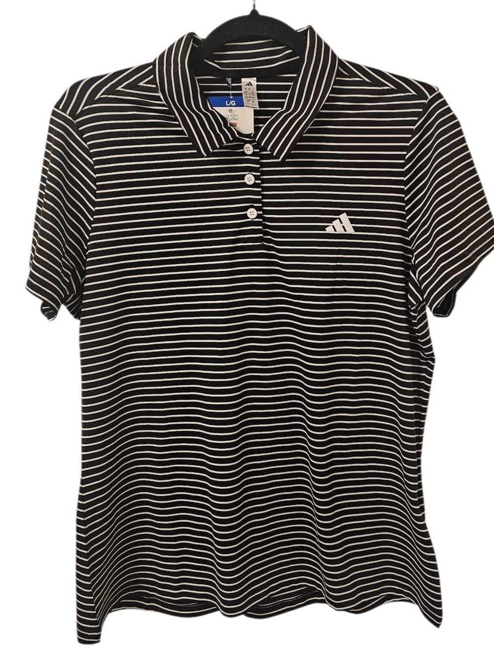 Black and White Adidas Women's Active Striped Polo Shirt